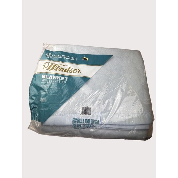Beacon Windsor Blue FullTwin Perma Nap Blanket 72x90 USA Nylon Binding  NOS - Picture 1 of 6